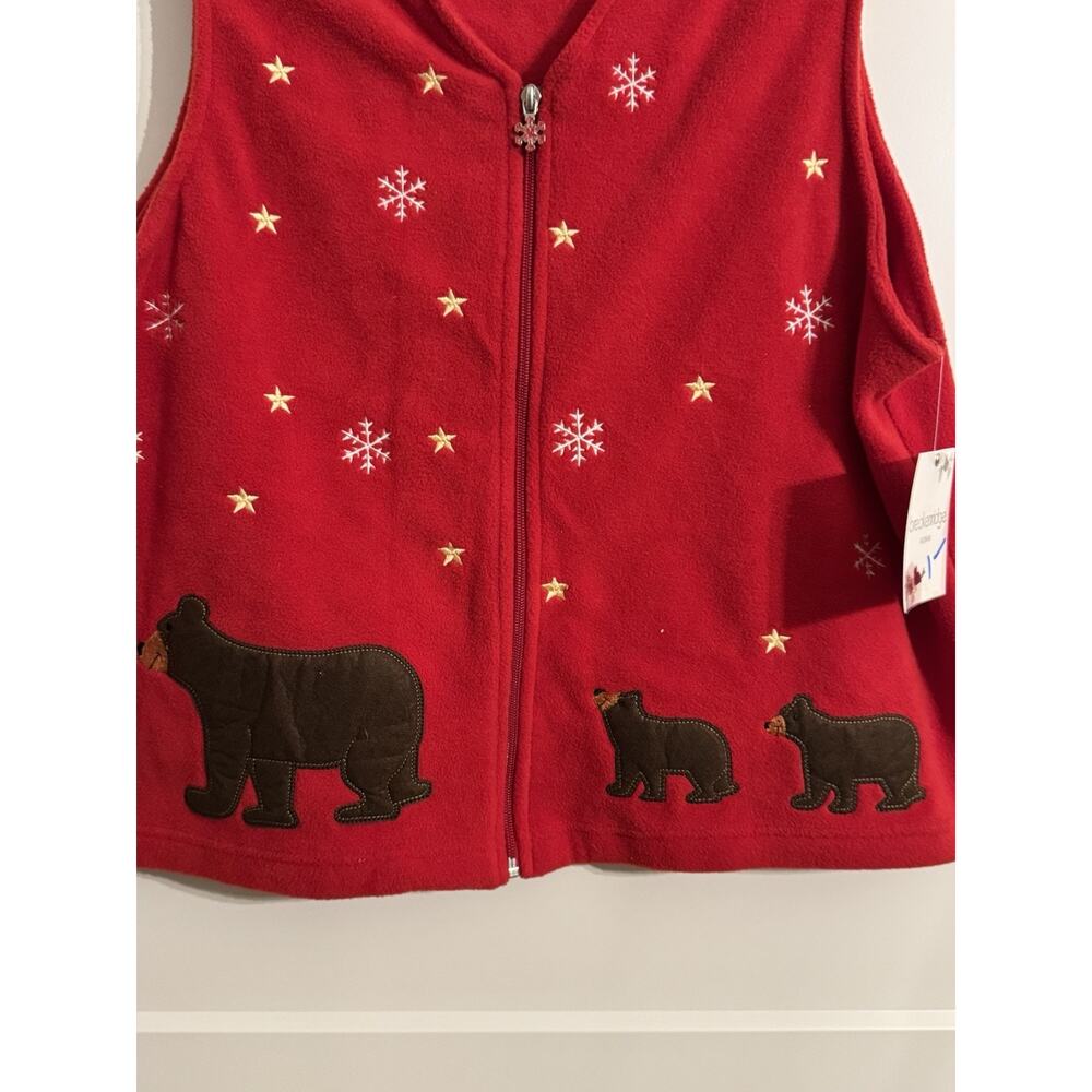 Breckenridge Fleece Vest Bear Women Sz 1X Vintage Red Holiday Christmas NWT - Picture 2 of 11